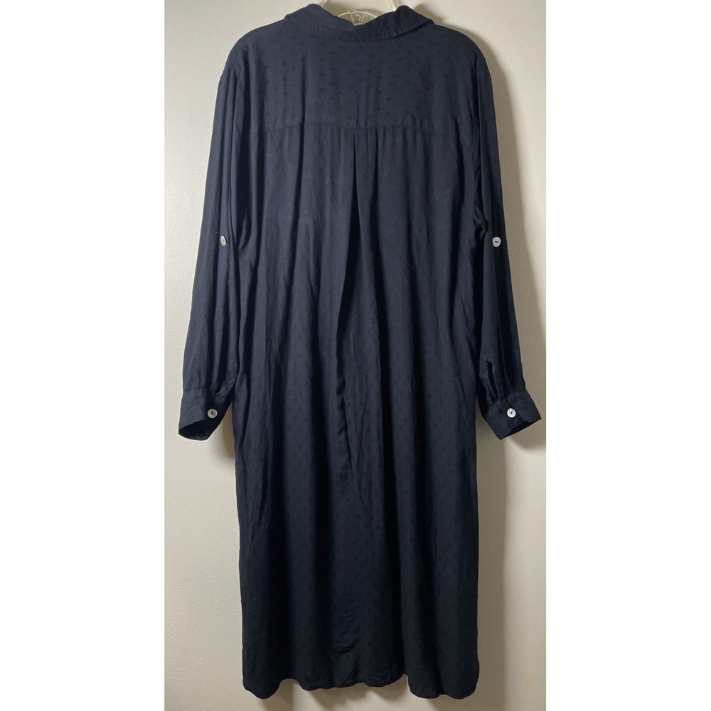 Blue Island Black Textured Button Front Shirt Dress Beach Pool Cover Up Large - Picture 4 of 10